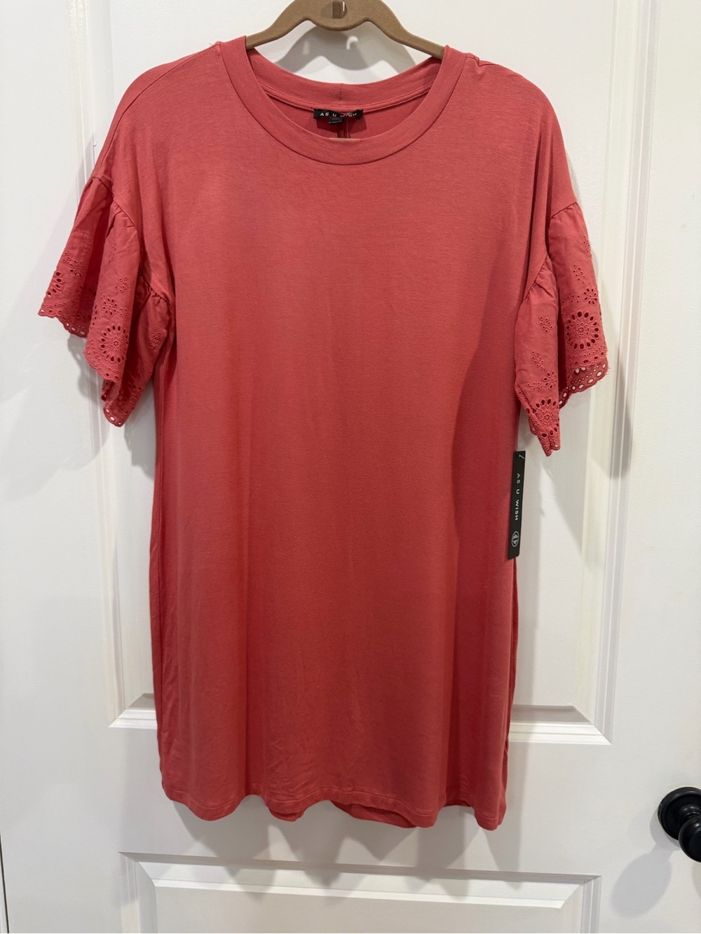 As U Wish Coral Eyelet Flutter Sleeve Tee